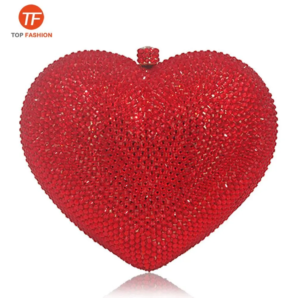 Luxury Heart Shape Crystal Women Clutch Bag Rhinestone Evening Bag Party Purse from Factory Wholesales