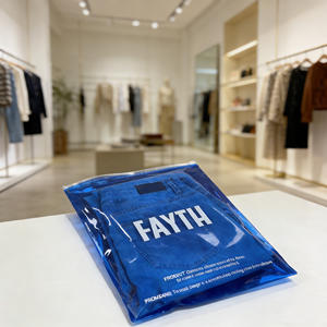 Custom Blue Transparent PVC Zipper Bag for Jeans Apparel Packaging White Zipper Closure OEM - Product Image 2