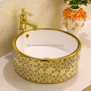 Bto Vòng vàng-mạ sang trọng gốm lưu vực thiết bị vệ sinh Countertop rửa lưu vực giá rẻ giá phòng tắm tàu chìm - Product Image 4