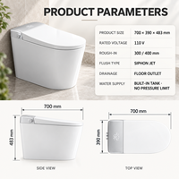 Toilette intelligente allongée 110V avec bidet intégré, siège chauffant, capteur de pied pour le rinçage et bouclier anti-éclaboussures