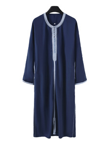 Turbanti in Poliestere per Uomo Stile Mediorientale, Maniche Lunghe Ricamate a Mano con Bottoni, Regalo Festivo, Thawb Arabo da Preghiera - Product Image 6