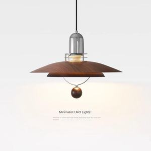 Lámpara colgante estilo Bauhaus vintage color nogal, estilo retro americano para mesa de comedor, barra de bar, cafetería, luz UFO - Product Image 1