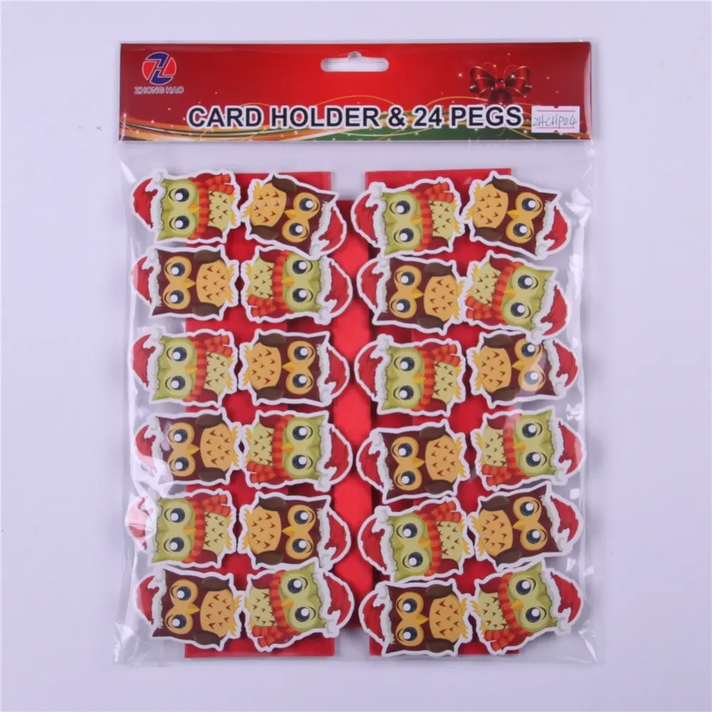Small Wholesale Wooden Cartoon Christmas Color Clip Custom Decorative Card Holder 24pegs