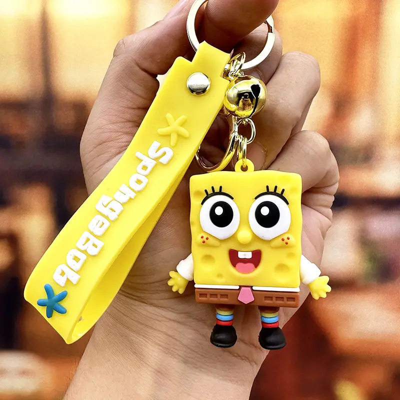 LLavero de Bob Esponja con diseño de dibujos animados, bonito llavero de PVC con diseño de Patricio y estrella