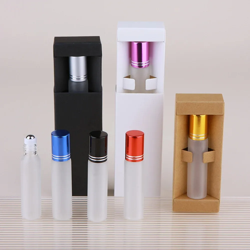 New Design Mini 10ml 15ML Frosted Clear Essential Oil Glass Roll On Bottle Perfume Bottle for Essential Oil with Box Packaging