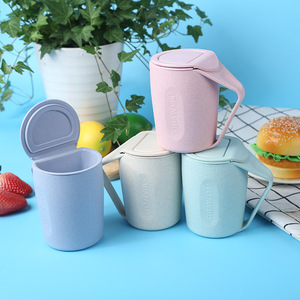Creative Slant Mouth Wheat Straw Tea Mug <b>with</b> Flip <b>Lid</b> Eco-friendly <b>Reusable</b> Drinking <b>Cup</b> for Home Office Tableware - Product Image 4