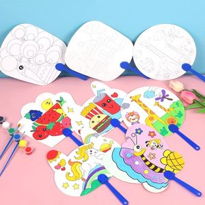 Abanico de Graffiti Diy de dibujos animados para niños, bonito abanico redondo en blanco dibujado a mano, modelo para el Día de los niños, papel de pintura de colores, abanico pequeño - Product Image 6