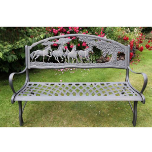 مقاعد مصنوعة يدويًا مخصصة عالية الجودة من الحديد الزهر على شكل حصان - Product Image 1