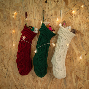 <b>Hot</b> Sale 18" Cable Knit Pattern Rustic Personalized Popular Christmas Stockings Hanging <b>Socks</b> - Product Image 3