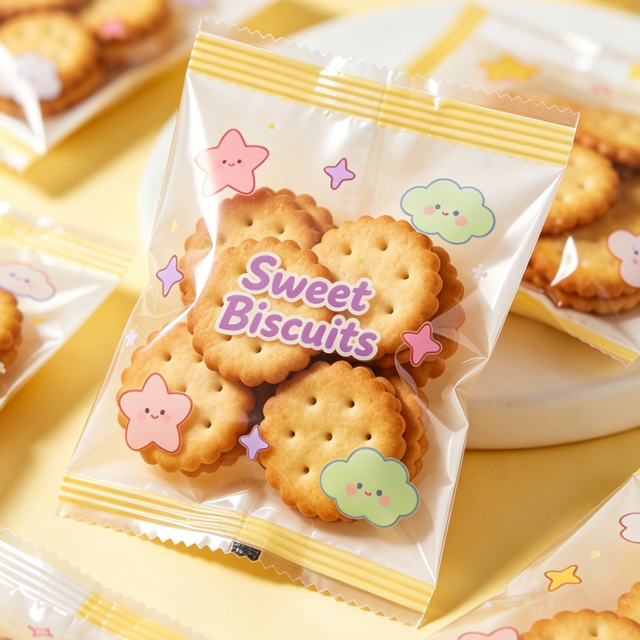Grab and Go Cookie Packaging Bag Three Side Seal Heat Seal Wrapper for Convenience Snack Packaging