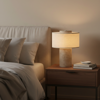 Lampe de table en marbre sans fil Wabi Sabi avec abat-jour en tissu, lampe de table en pierre à commande tactile pour restaurant, chambre à coucher, chevet