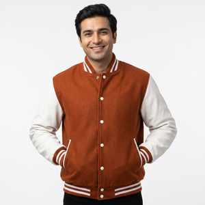 Custom 90s Letterman Varsity <b>Jacket</b> Orange Wool Body <b>White</b> Leather Sleeves Chenille Letters CollegeBaseballjacket for <b>men</b> - Product Image 1