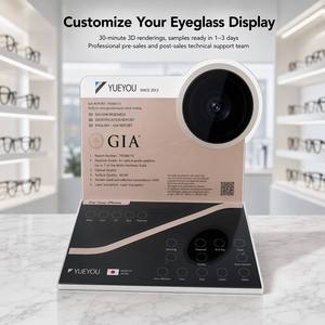 Espositore da banco in acrilico con dettagli oro rosa per protezioni lenti telefono, con slot multi-cerchio per campioni e pannello posteriore personalizzabile - Product Image 1