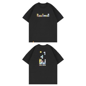 F453 T-shirt à manches courtes pour hommes, 220g, en pur coton, imprimé <span class=keywords><strong>Tetris</strong></span>, col rond américain, pour l'été - Product Image 5