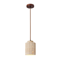 Lustre moderne créatif en pierre de travertin jaune Wabi Sabi, suspension LED réglable en hauteur, protection oculaire, sans fil, style moyen-siècle