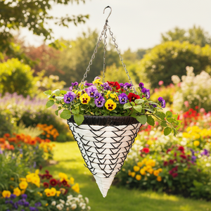 Maceta Colgante de Mimbre Tejida a Mano en Forma de Cono, Negra y Blanca, con Forro y Cadenas, <span class=keywords><strong>para</strong></span> Decoración de Jardín, Balcón o Exterior - Product Image 4
