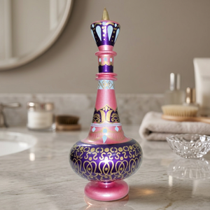 Zahereen LJ 134 Reunion Blue Pink Jeanie Genie Mouth-Blown Egyptian Glass <b>Bottle</b> <b>Stopper</b> Hand Painted Decal Surface Handling - Product Image 3