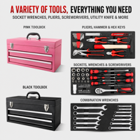 Ensemble complet d'outils roses avec pinces, marteau, clés à douille, tournevis pour la maison, le bricolage et la réparation automobile - Vente en gros
