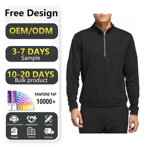 ผู้ผลิตเสื้อผ้าแบบกำหนดเอง Sportwear Design เสื้อกอล์ฟแบบสวมหัวคอซิป ¼ ซิป ผ้าถักสีดำ แห้งเร็ว คุณภาพสูง หรูหรา - Product Image 3