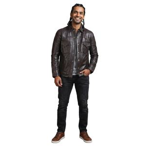 Veste universitaire vintage pour homme en cuir de vache véritable, style vintage, avec col montant et logo frontal - Meilleur prix - Product Image 1