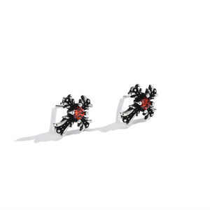 Cross <b>Stud</b> Earrings S925 Sterling Silver Red Gemstone Bezel Setting <b>For</b> <b>Men</b> Women Fashion Gift Jewelry - Product Image 4