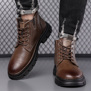 Botas de trabajo para hombre, botas de Marta, zapatos de trabajo y botas de seguridad, botas de nieve cálidas acolchadas de algodón y lana gruesa con cordones en la parte superior media de cuero - Product Image 4