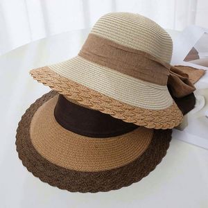 Color Matching Bow Fashion Women Summer Large Brim Bulk Sunscreen Shading Fisherman Wholesale <b>Hat</b> <b>Straw</b> - Product Image 3