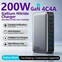 Chargeur GaN de bureau 200W, station de charge rapide USB C, hub 8 ports pour ordinateur portable, MacBook, téléphones mobiles, PD 3.0, QC 3.0