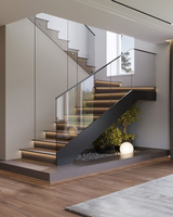 CBMMart personnalisé intérieur droit bois bande de roulement garde-corps en verre moderne escalier flottant escalier avec lumière LED