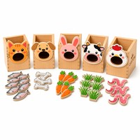 Boîte de tri des aliments en bois Montessori personnalisée pour animaux (chat, chien, lapin, vache, poulet) – Jouet éducatif sensoriel de classification OEM