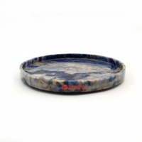 Plateau à bijoux rond WeiVibe en marbre bleu-gris, organisateur de vanité en pierre naturelle veinée, plateau de service pour salon moderne