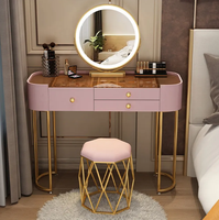 Meuble de chambre à coucher moderne de style nordique, miroir de maquillage à LED, table de toilette