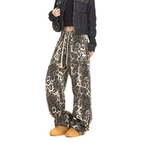 Pantalon cargo léopard pour femme Resumm, style rétro américain, tendance, marque hip-hop, street dance, décontracté, coupe droite, taille mi-haute