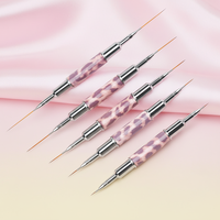 Fournitures pour ongles, pinceau à liner pour ongles en poils synthétiques à double face avec motif léopard, manche en métal, 2 en 1, pour salon de manucure