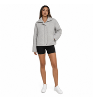 Manteau court matelassé personnalisé pour femme, 200g de rembourrage, col montant, gris chiné, fermeture éclair et boutons-pression, coupe ample, veste d'hiver pour femme