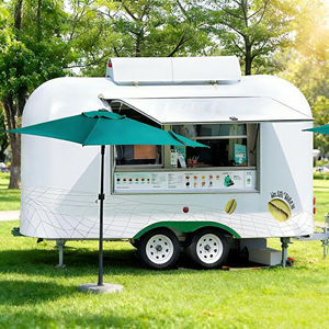 รถเข็นขายของเคลื่อนที่ 4 ล้อ สีขาวและสีเขียว สำหรับขายไอศกรีมและกาแฟริมชายหาด - Product Image 4