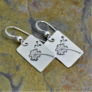 Vintage Rectangle Dandelion <b>Hook</b> <b>Earrings</b> for Women Simple Daily Wear Ear Accessories - Product Image 1