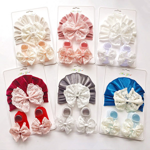 Tinta unita graziosi <span class=keywords><strong>fiocchi</strong></span> <span class=keywords><strong>per</strong></span> <span class=keywords><strong>capelli</strong></span> in velluto neonatale cappello turbante Set di calzini antiscivolo <span class=keywords><strong>per</strong></span> bambini con <span class=keywords><strong>fiocchi</strong></span> di cotone calzini <span class=keywords><strong>per</strong></span> bambini - Product Image 1