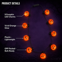 Collier LED Citrouille d'Halloween en Gros, 9 LED, Lumineux dans le Noir, Clignotant, Accessoire de Fête et de Déguisement