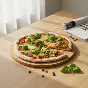Tabla Redonda <span class=keywords><strong>de</strong></span> Bambú para <span class=keywords><strong>Cortar</strong></span> <span class=keywords><strong>Pizza</strong></span> con Guías Integradas, Bandeja <span class=keywords><strong>de</strong></span> Madera Natural para Servir <span class=keywords><strong>Pizza</strong></span>, Pan y Charcutería - Product Image 1