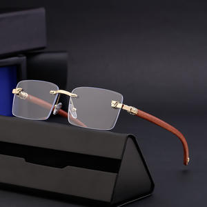 แว่นกันแดดทรงเรโทรไร้กรอบแบบสั่งทำพิเศษสำหรับผู้ชาย พร้อมขาแว่นลายไม้ ป้องกันรังสียูวี 400 ระดับ 2 - Product Image 2