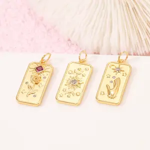 Grosir Liontin Perhiasan Kalung Matahari Bunga Persegi Panjang Berlapis Emas 14K untuk Membuat Perhiasan
