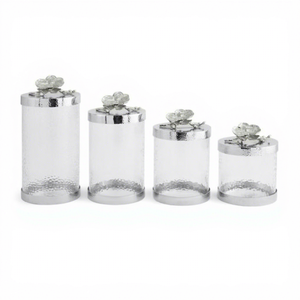 Ensemble de rangement attrayant en métal martelé, personnalisable et écologique, avec couvercles pour 4 tailles différentes de vaisselle et bocaux de cuisine - Product Image 1