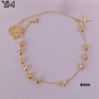 Pulsera Religiosa de Latón Inoxidable con Cuentas de Oro de 18K, Zirconia y Medalla de San Benito, Brazalete y Pulseras para Mujer