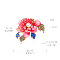 Bros Pin Mewah Enamel Bunga Peony, Pin Bunga Mewah Berhias Berlian Imitasi, Perhiasan Bunga Cina Vintage Buatan Tangan untuk Wanita Grosir