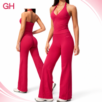GH Wholesale Nouveau style Ensemble de sport et de yoga pour femme, col en V, dos nu, coupe ajustée, côtelé verticalement