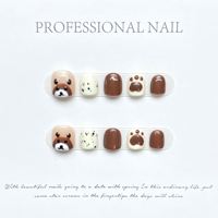 Unghie finte per bambine, modello orsetto marrone, in ABS, lunghezza corta, per bambine di 10-12 anni