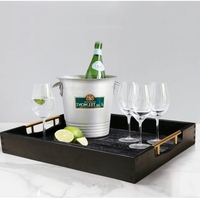 Plateau de service personnalisé en bois de pin, grand format, écologique, style américain moderne et élégant, avec poignées métalliques, pour la maison et le bureau