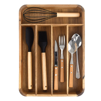 Organizador de Cajones de Cocina de Madera de Acacia, 5 Compartimentos, Porta Utensilios, Organizador de Gabinete de Madera Natural, Venta al Por Mayor