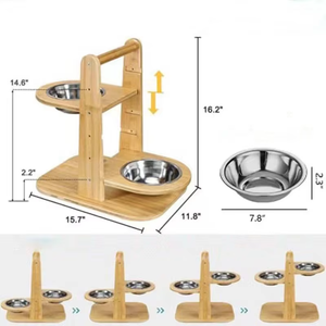 Vente en gros : Support réglable surélevé pour gamelles de chien en bambou – Gamelle surélevée pour chiens, pour aliments et eau - Product Image 2